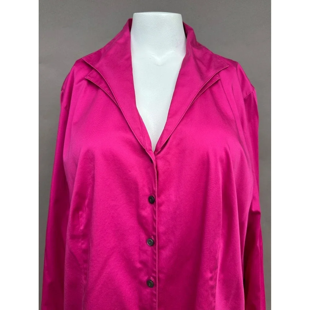 Talbots Fuchsia Pink Blouse 20W Button Up Layered Collar Cotton Stretch Academia
